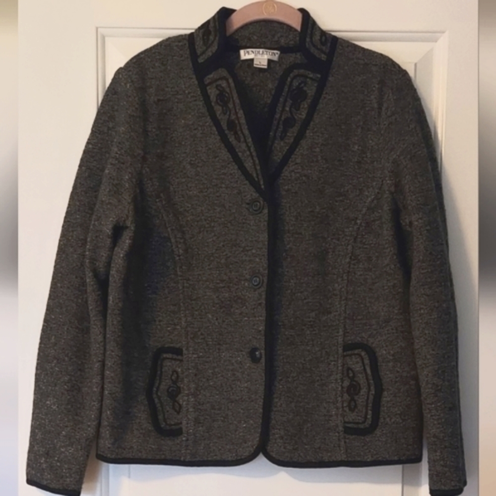 Pendleton Vintage English Rose Sweater Gray Lambswool Size LP